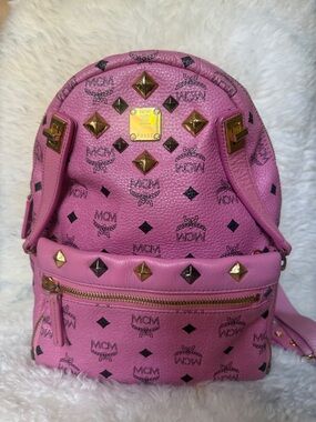 MCM Pink Studded Visetos Backpack
